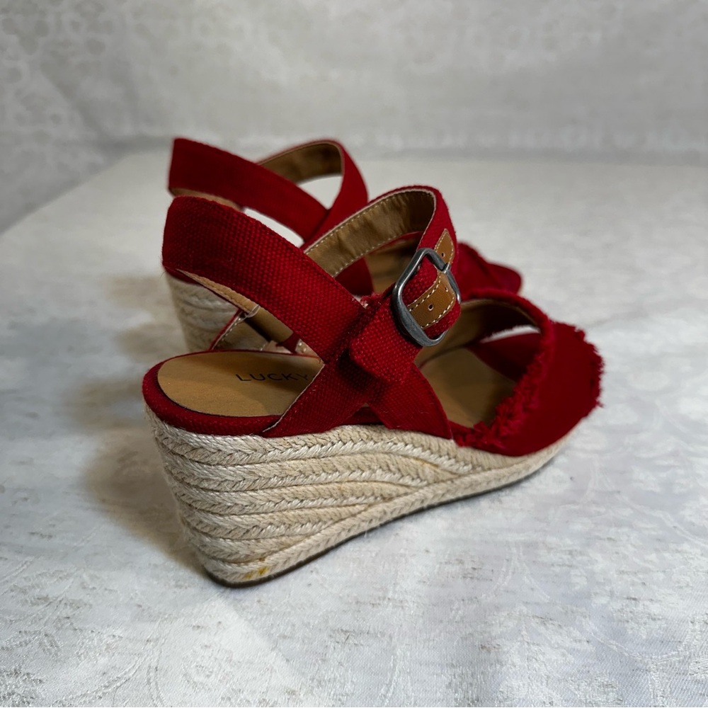Lucky Brand Red Wedge Sandals Size 6.5 - Picture 4 of 10